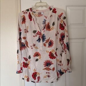 Old Navy Floral Blouse with Red and Blue Accents